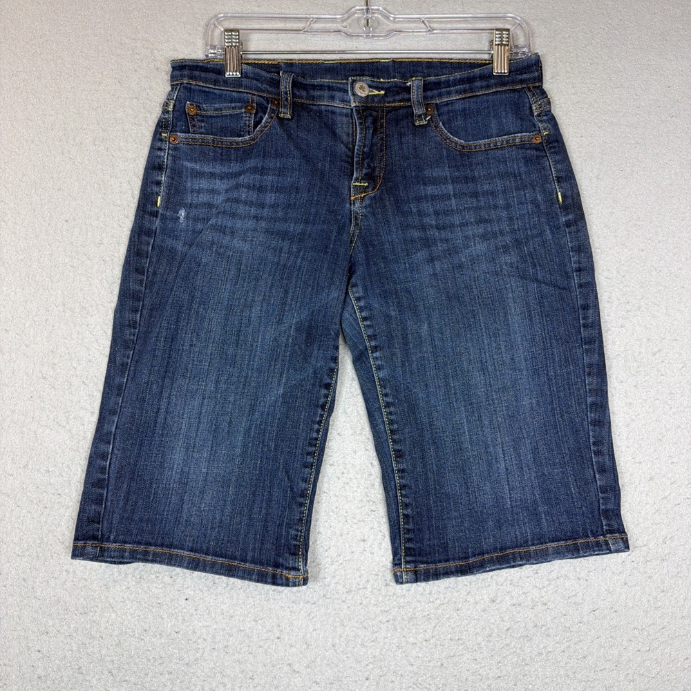 Lucky Brand Easy Rider Bermuda Shorts Women Size 6 Blue Denim Mid Rise Stretch